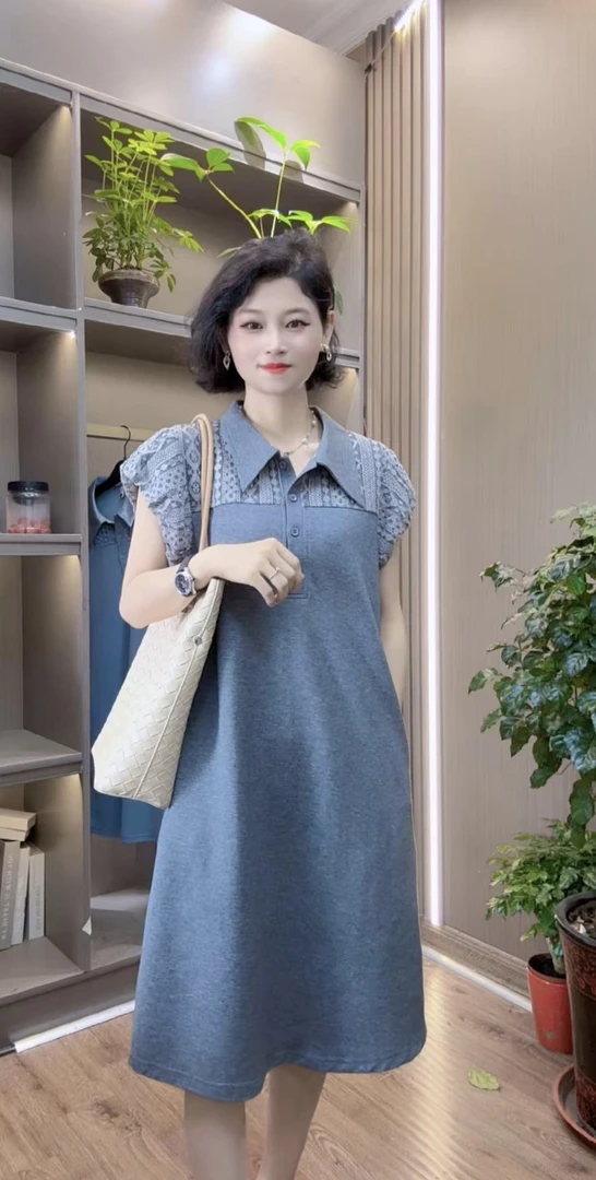 舒适休闲显瘦蕾丝拼接A字形连衣裙008