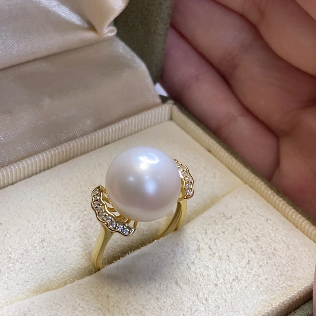 戒指银S925镀金镶嵌淡水珍珠
