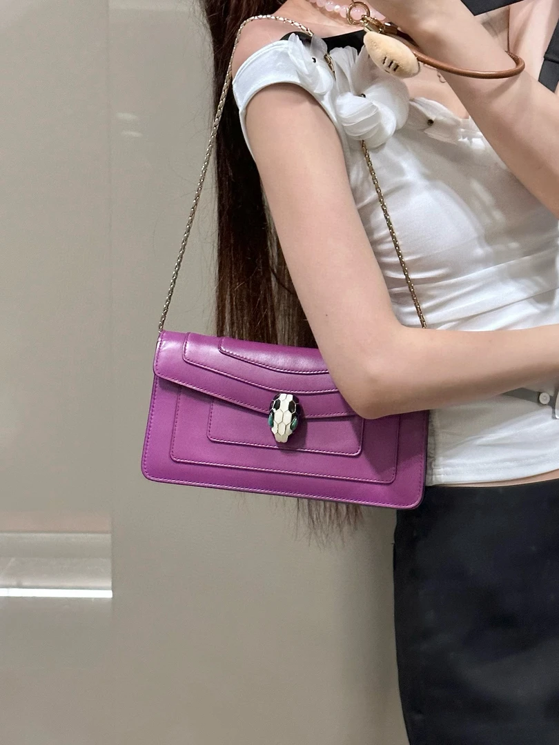 95新 BVLGARI/宝格丽 宝格丽 葡萄紫蛇头斜挎包