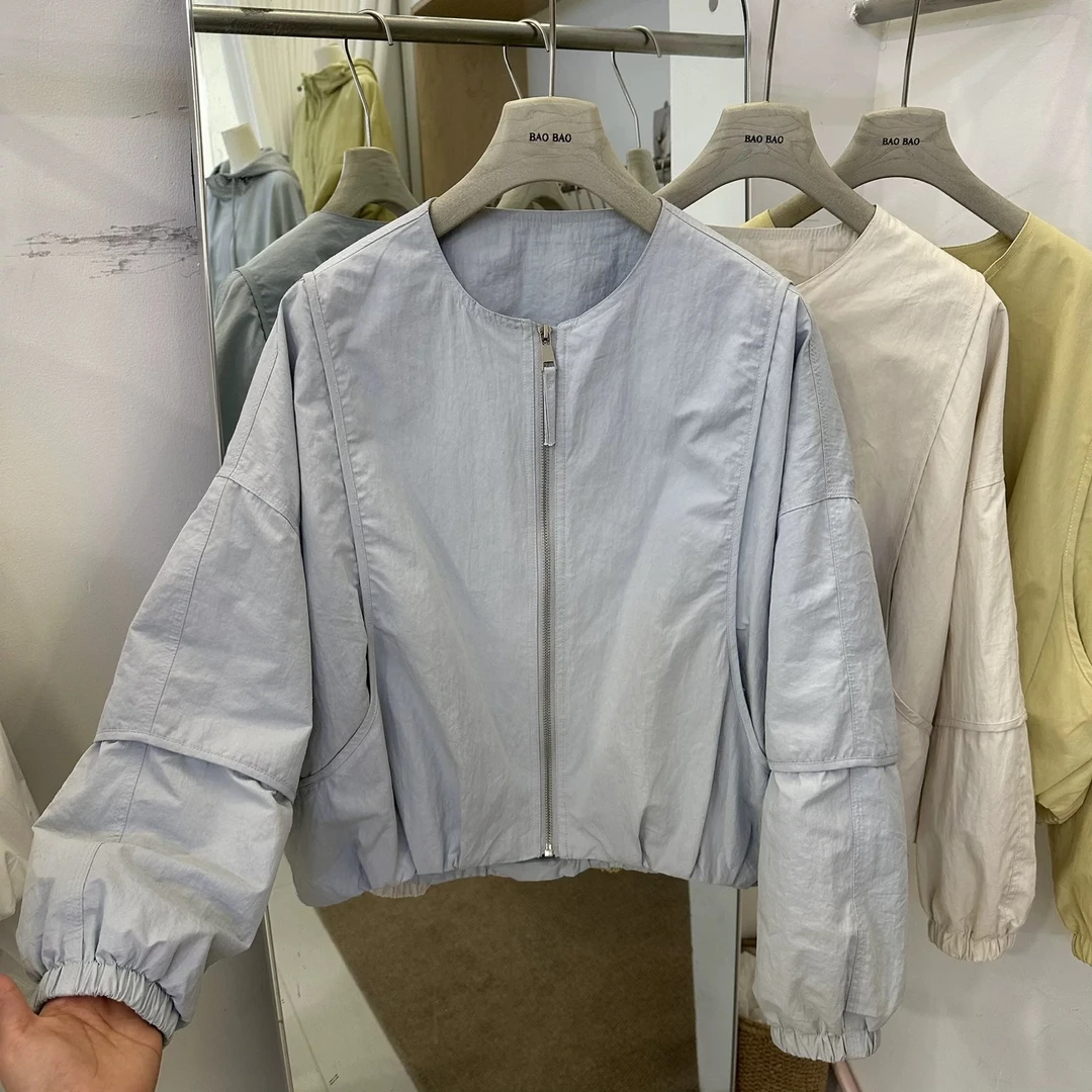 早春韩版圆领简约纯色宽松简约外套