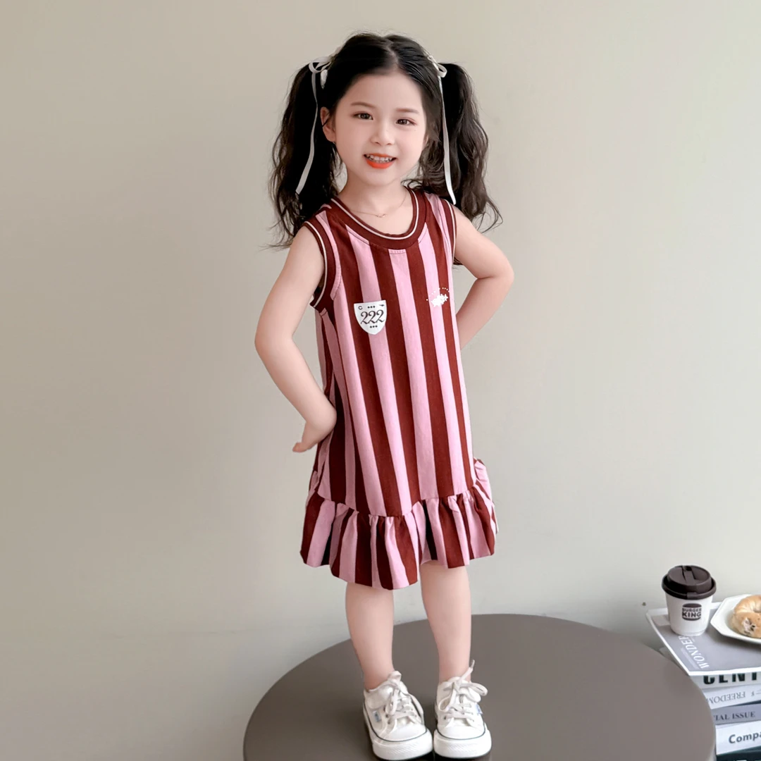 女小童夏季洋气竖条纹连衣裙2025新款儿童裙子女宝宝休闲公主裙潮