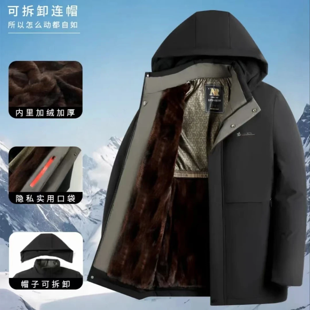 秋冬男士连帽防风加厚加绒金丝绒锁温保暖派克棉服