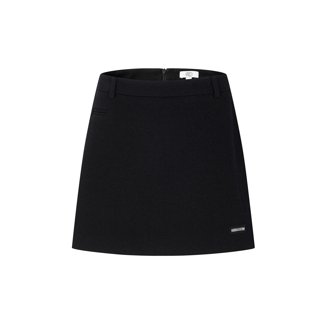 “AQUASCUTUM”25PF早秋黑色羊毛A字裙女短裙——黑鸭子