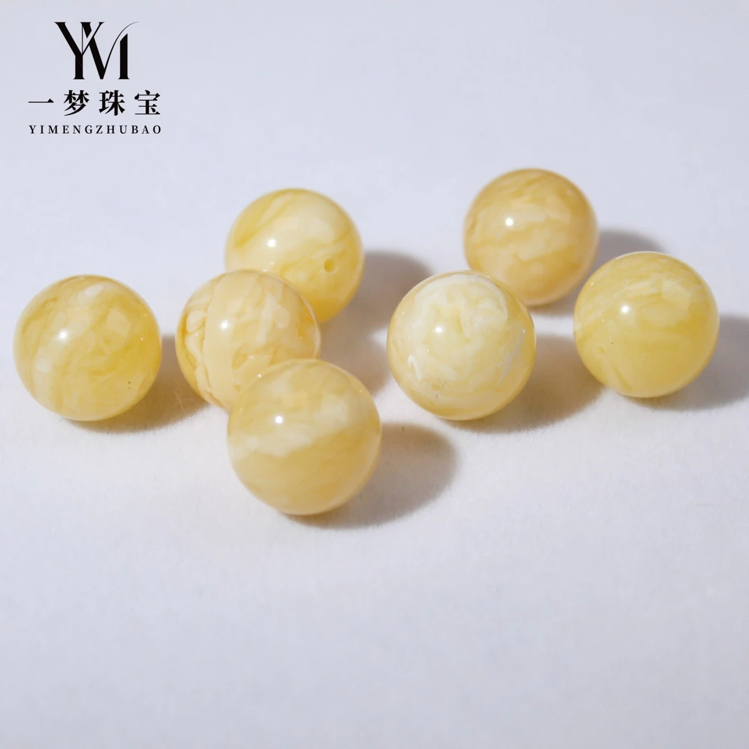 天然俄料蜜蜡白花圆珠14mm（多样性发其一）妖花配串