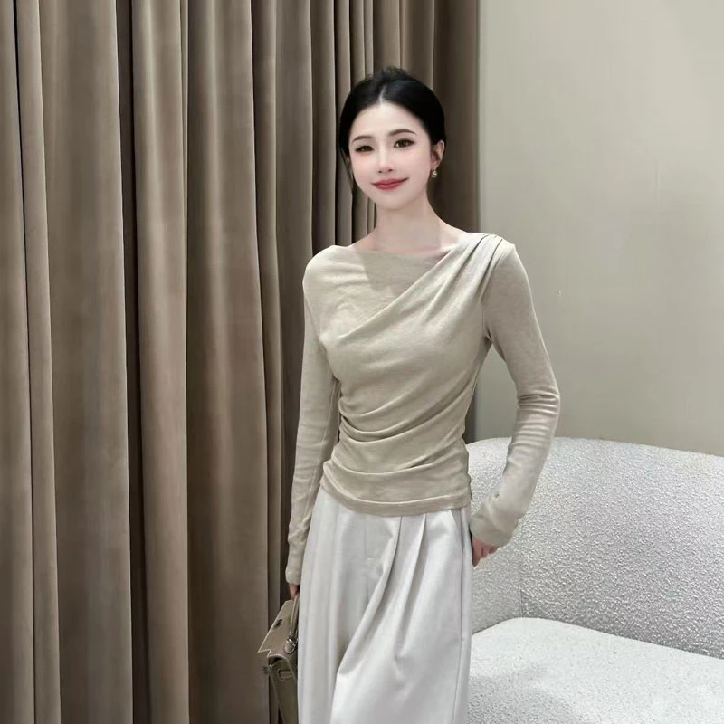 【以直播间颜色为准】设计感长袖T恤女2025早秋显瘦打底衫上衣8510