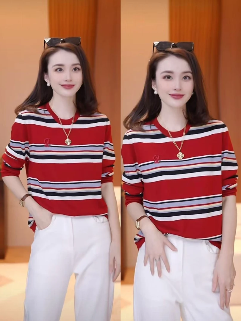 JDND轩羽【彩条絮语】气质百搭显瘦活力撞色条纹经典针织衫XY253495