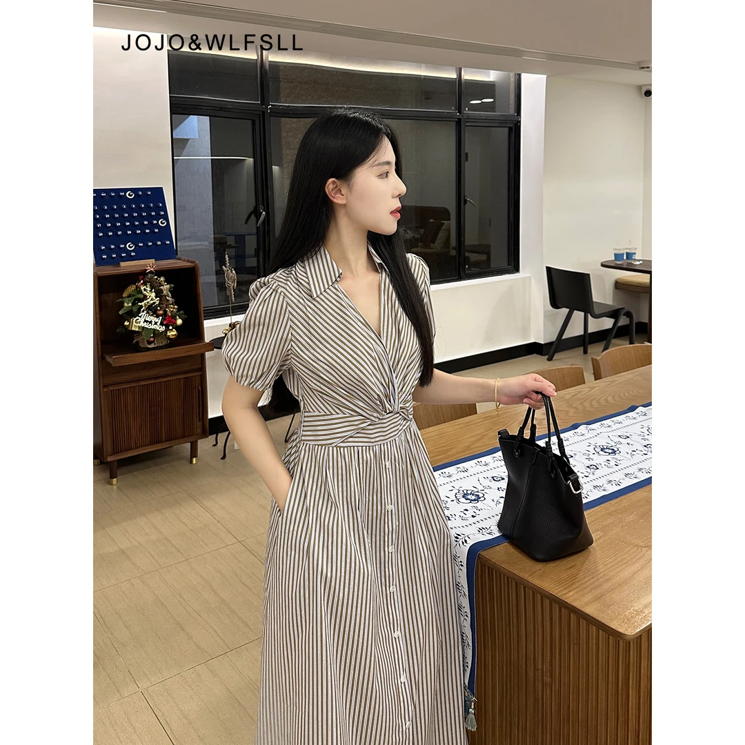 12153 || JOJO&WLFSLL法式2026春季新款棉感气质条纹收腰连衣裙子