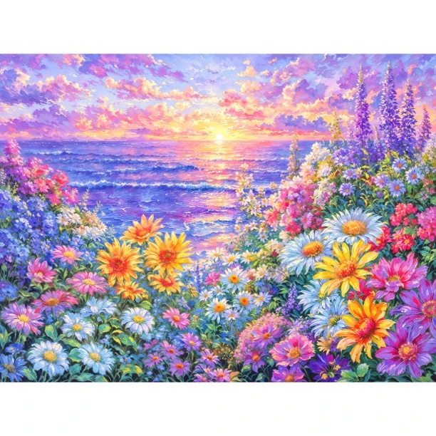 新疆长绒棉布，花漾晚潮100*75大格64色十字绣（精准印花）裸包