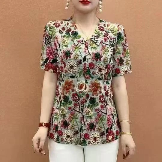 新款春夏时尚短袖气质妈妈遮肚显瘦上衣中老年女士洋气休闲打底衫