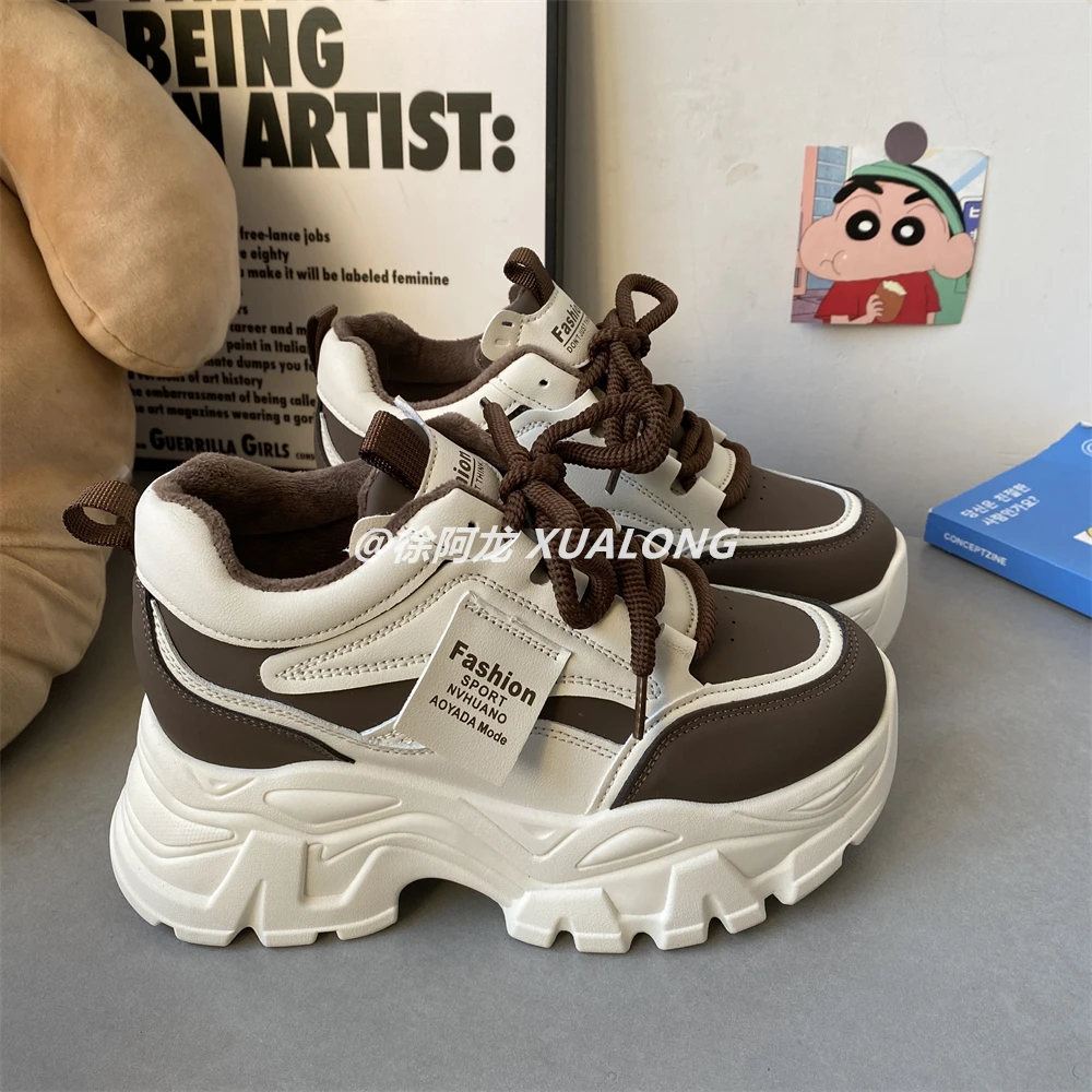 加绒内增高厚底老爹鞋女2025冬新款小个子百搭增高8CM保暖运动鞋