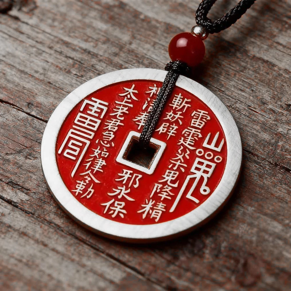 足银银制品 足银999山鬼花钱吊坠挂件钥匙配饰手工礼物古老银