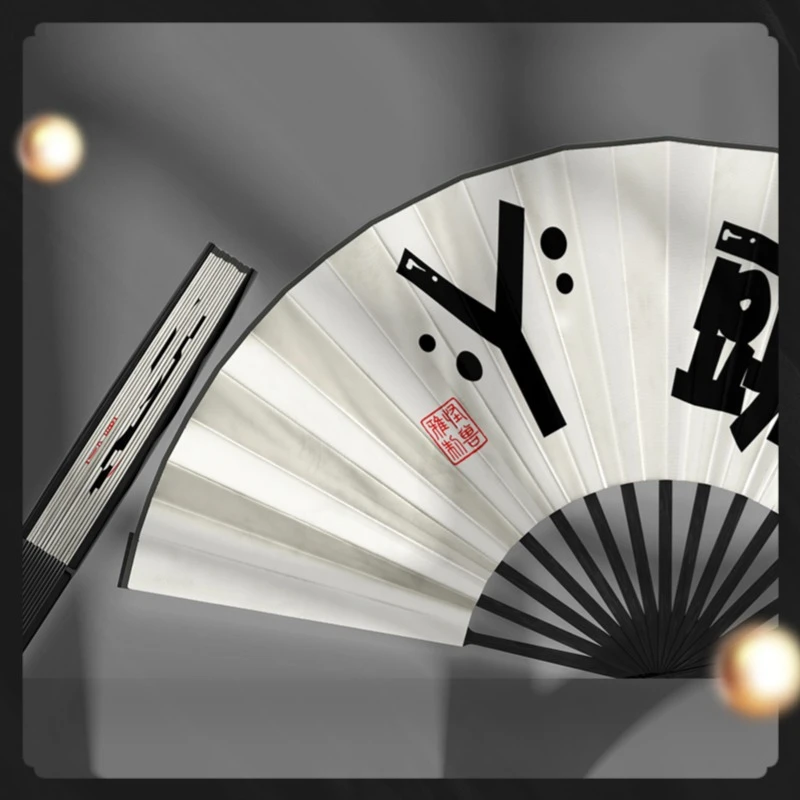 蓝怪兽视频同款丫头扇子夏季山水高端带盒折扇工艺扇