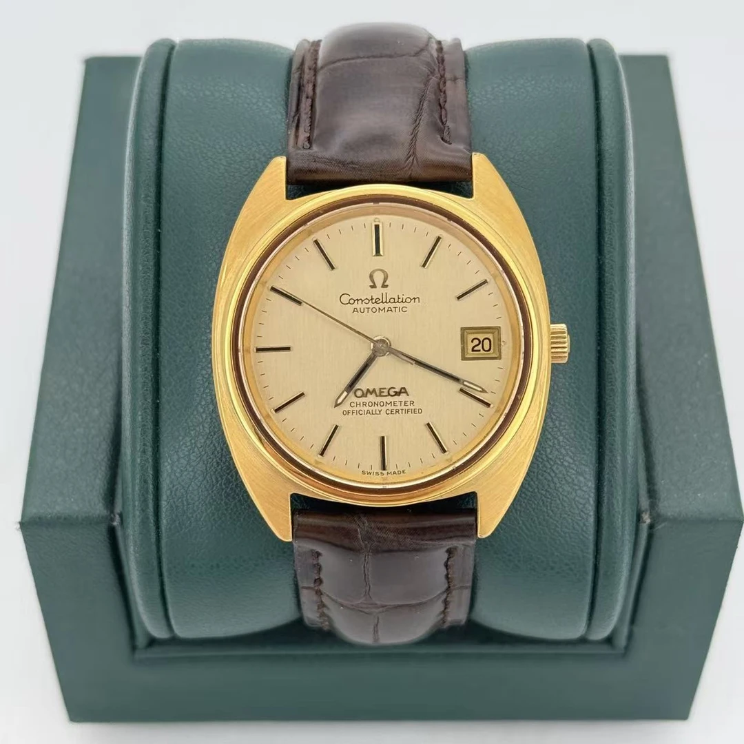 95新 Omega/欧米茄 表径35 星座经典金色包金机械中古表 M1735