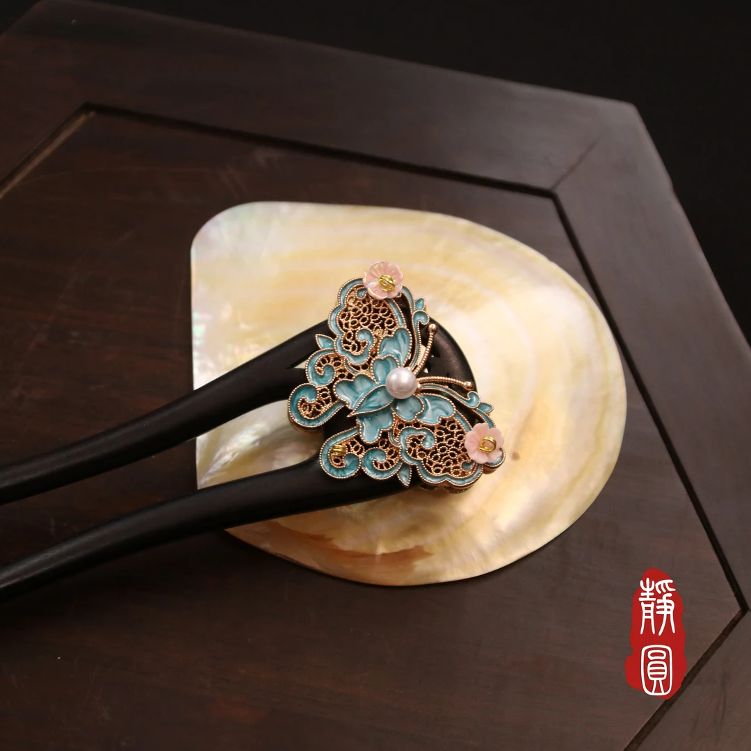 【螺钿蝴蝶】手工双钗 发簪日常款