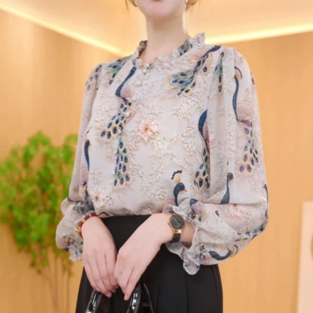 时尚新款衬衫碎花衬衣复古2025夏季小衫洋气休闲印花显瘦宽松上衣