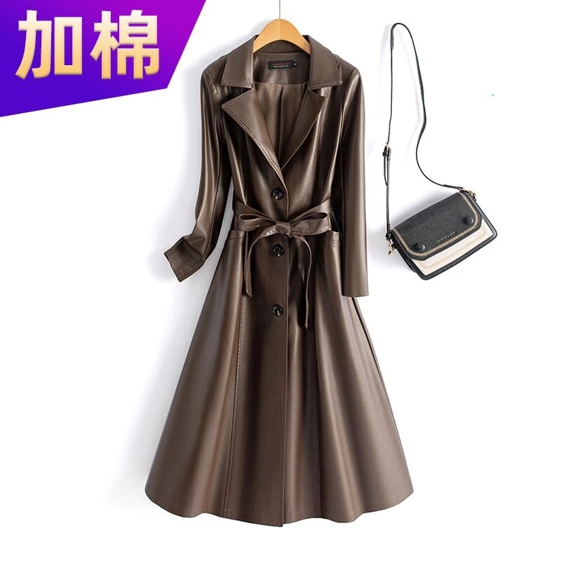 （812-1）海宁真皮绵羊皮女士修身系带皮风衣