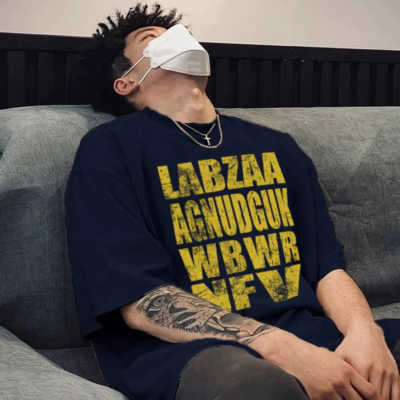 labzaa美式设计感斑驳字母印花纯棉短袖t恤男女夏季休闲情侣上衣