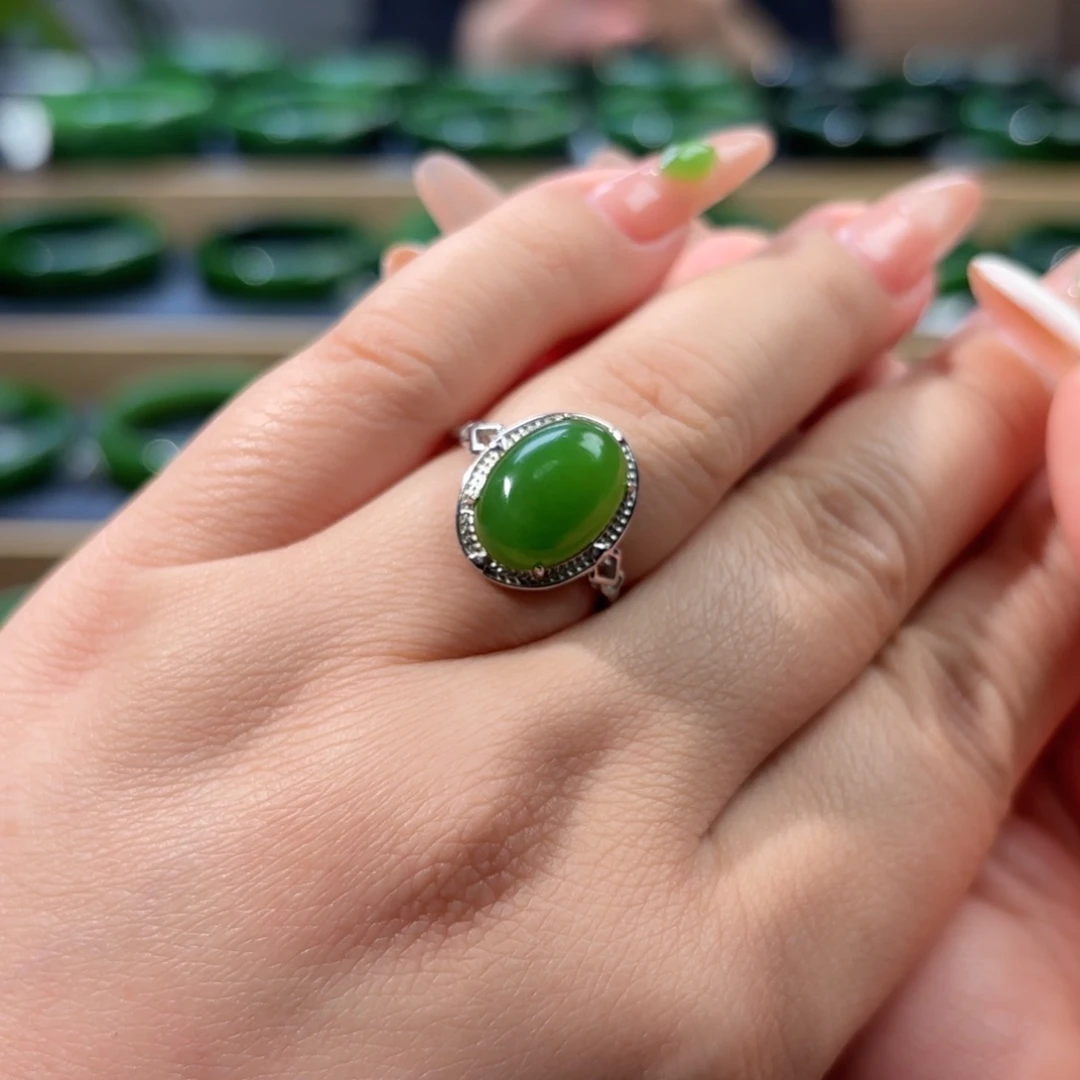 和田玉银S925镶嵌戒指