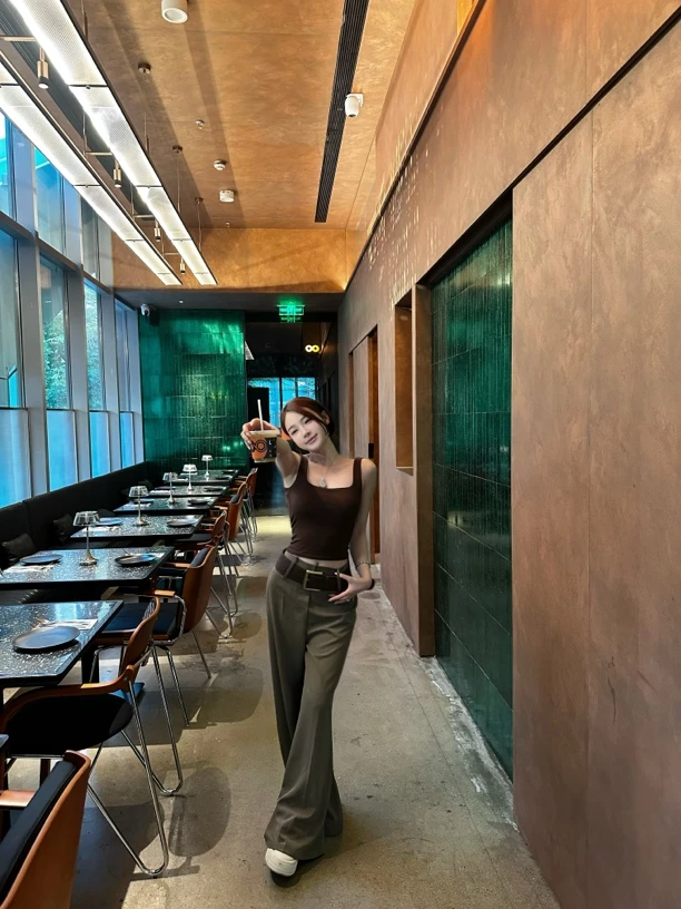 JJio九儿【泰剧女主】美拉德棕色配腰带高腰西装裤显瘦显腿长