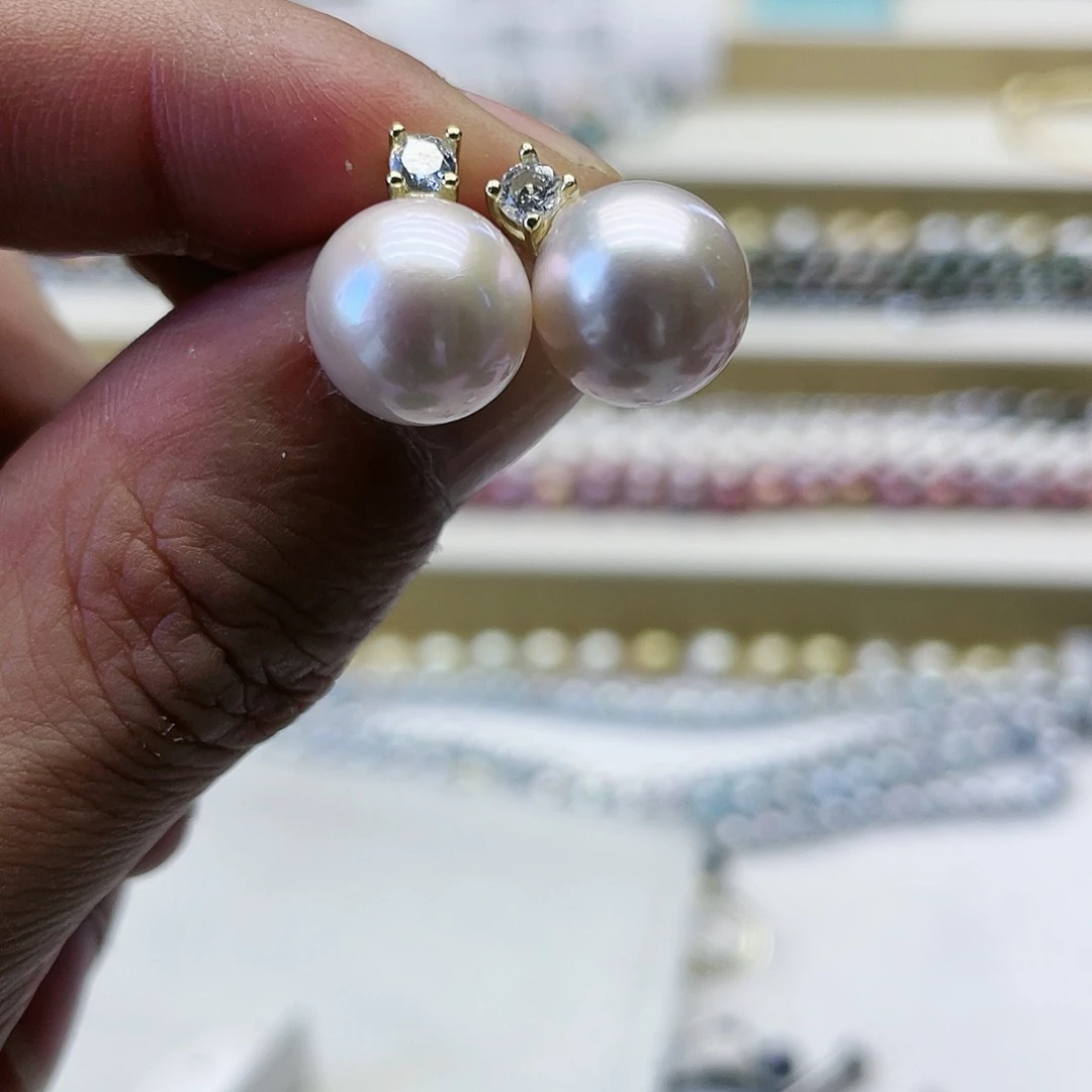 淡水珍珠耳饰银S925镶嵌