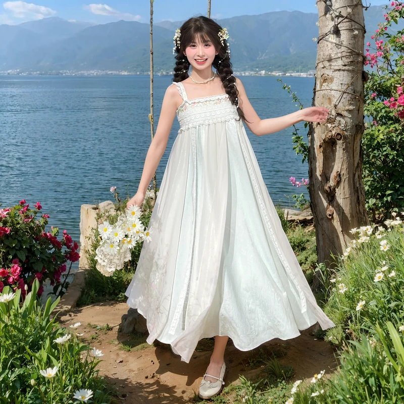 S170【金拐子专属】森女部落原创仙女度假风长裙甜美吊带连衣裙夏