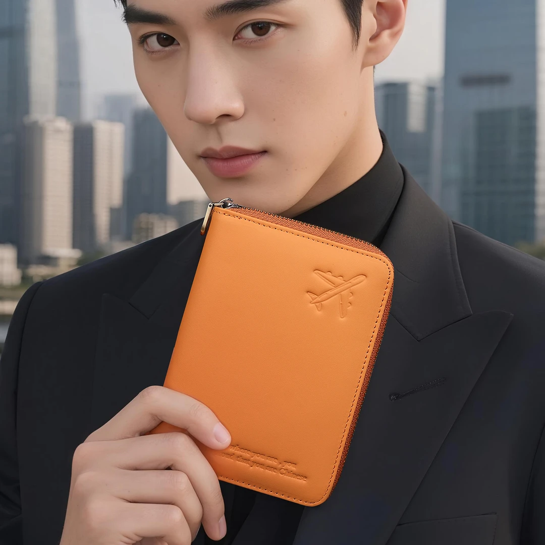 牛皮护照位银行大钞夹休闲手机包支票位证件包相片位简约护照包