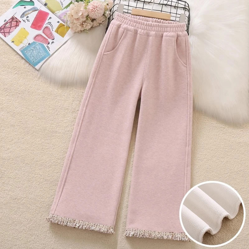 女童加绒裤子秋冬2025新款洋气羊绒糯米裤儿童加厚休闲直筒阔腿裤