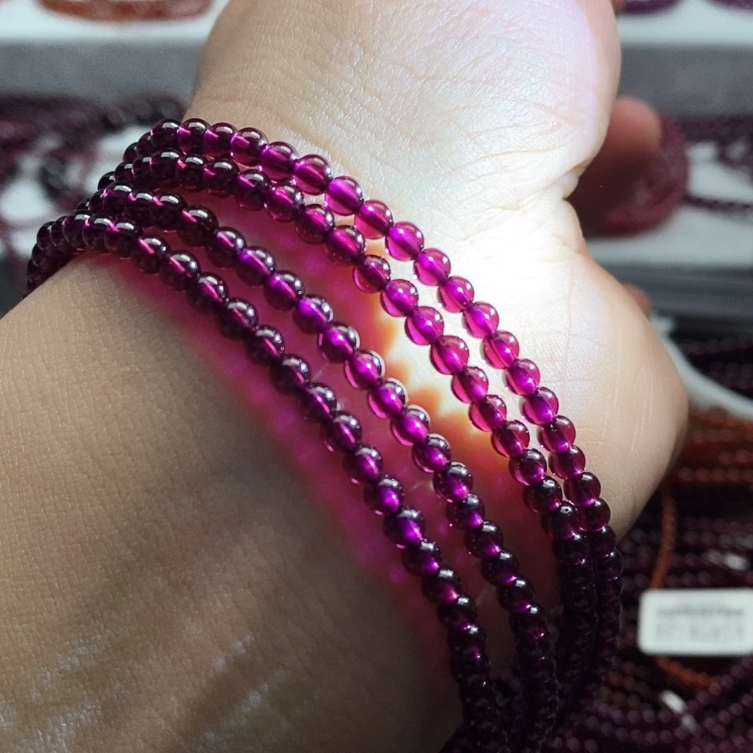 石榴石（紫牙乌）手链未镶嵌3.8mm天花板巴西紫牙乌四圈