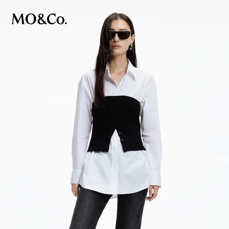 【达人专属】MOCO夏设计感针织抹胸中性简约白衬衫MBD1SHT018