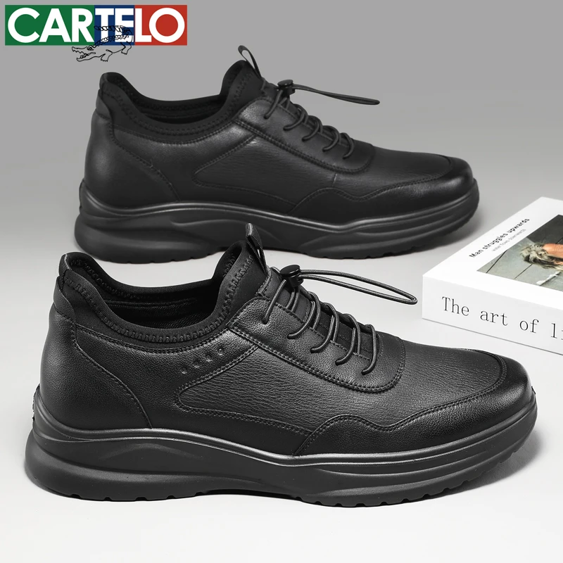 卡帝乐鳄鱼秋季休闲皮鞋商务男士皮鞋黑色防滑百搭品质休闲鞋