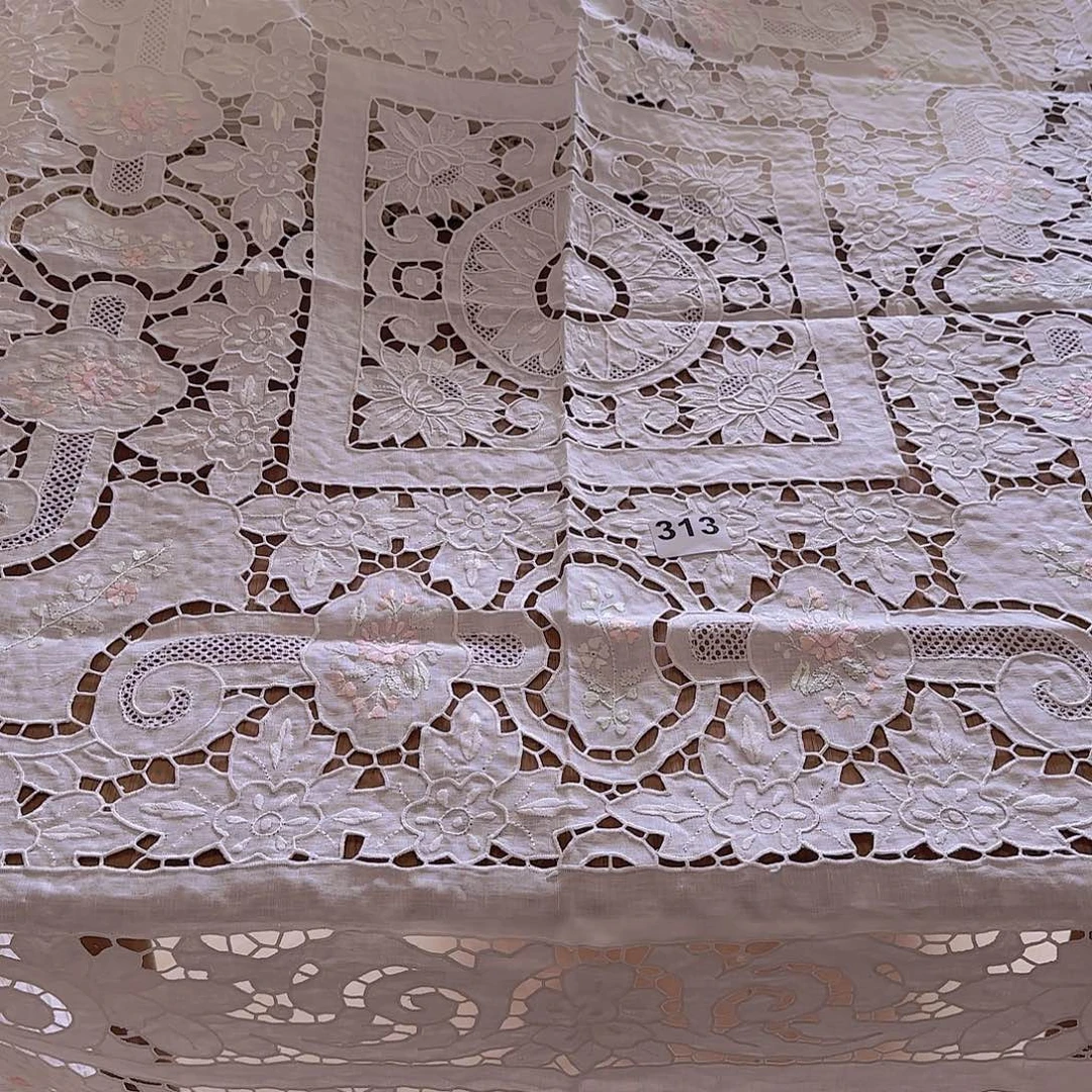 亚麻纯亚麻手绣1.7方桌布33号