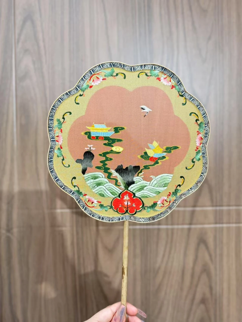 海屋添筹 湘妃竹 苏绣世家竹制古风苏绣团扇双面绣花扇刺绣扇子
