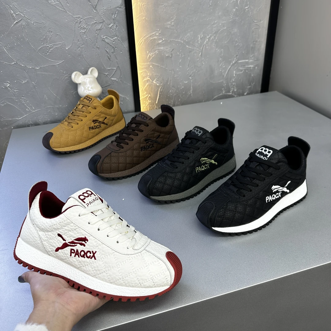 秋冬季新款男士低帮皮面拼接系带增高厚底防滑轻便百搭