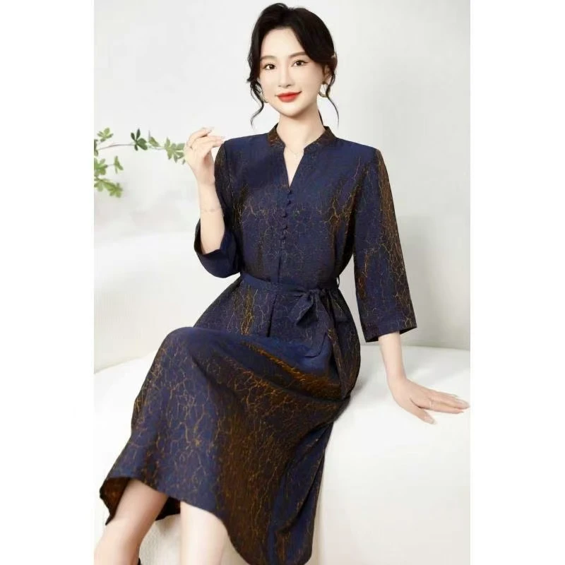 372古法香云纱龟纹气质连衣裙