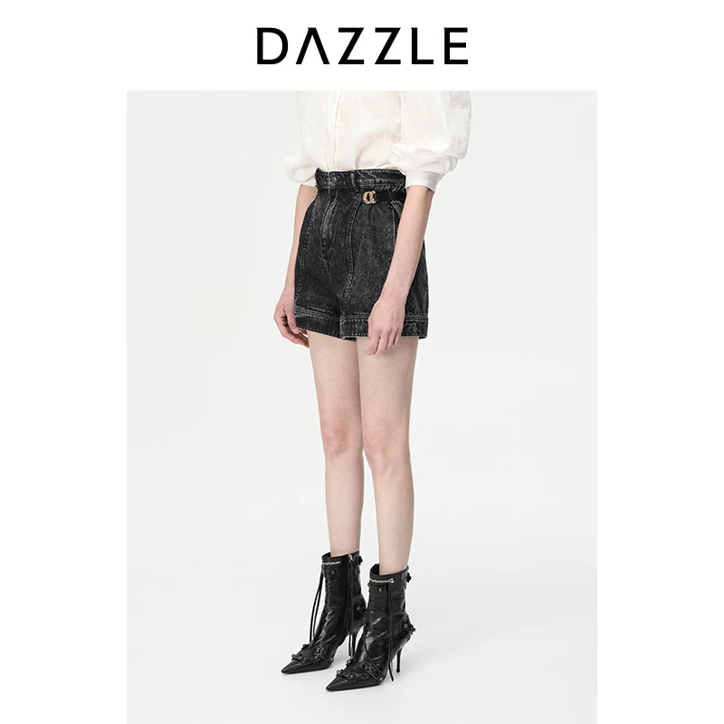 邱天同款DAZZLE地素牛仔短裤雪花纹腰带饰裤子女2H3R108