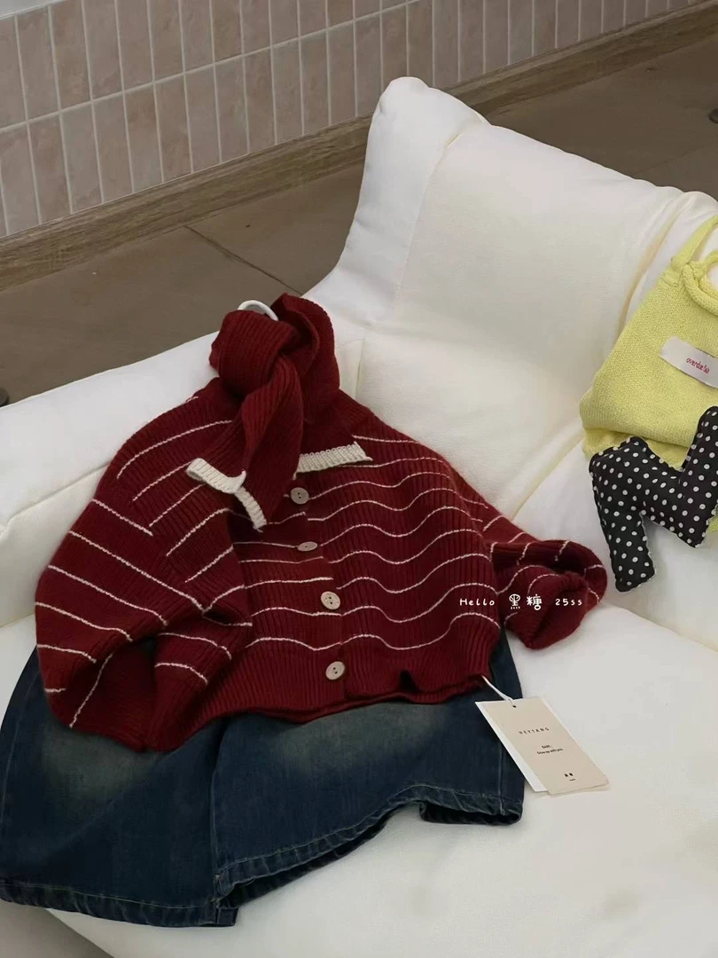 【甜小沅】25秋～女童条纹毛衣开衫➕深色牛仔裤2535