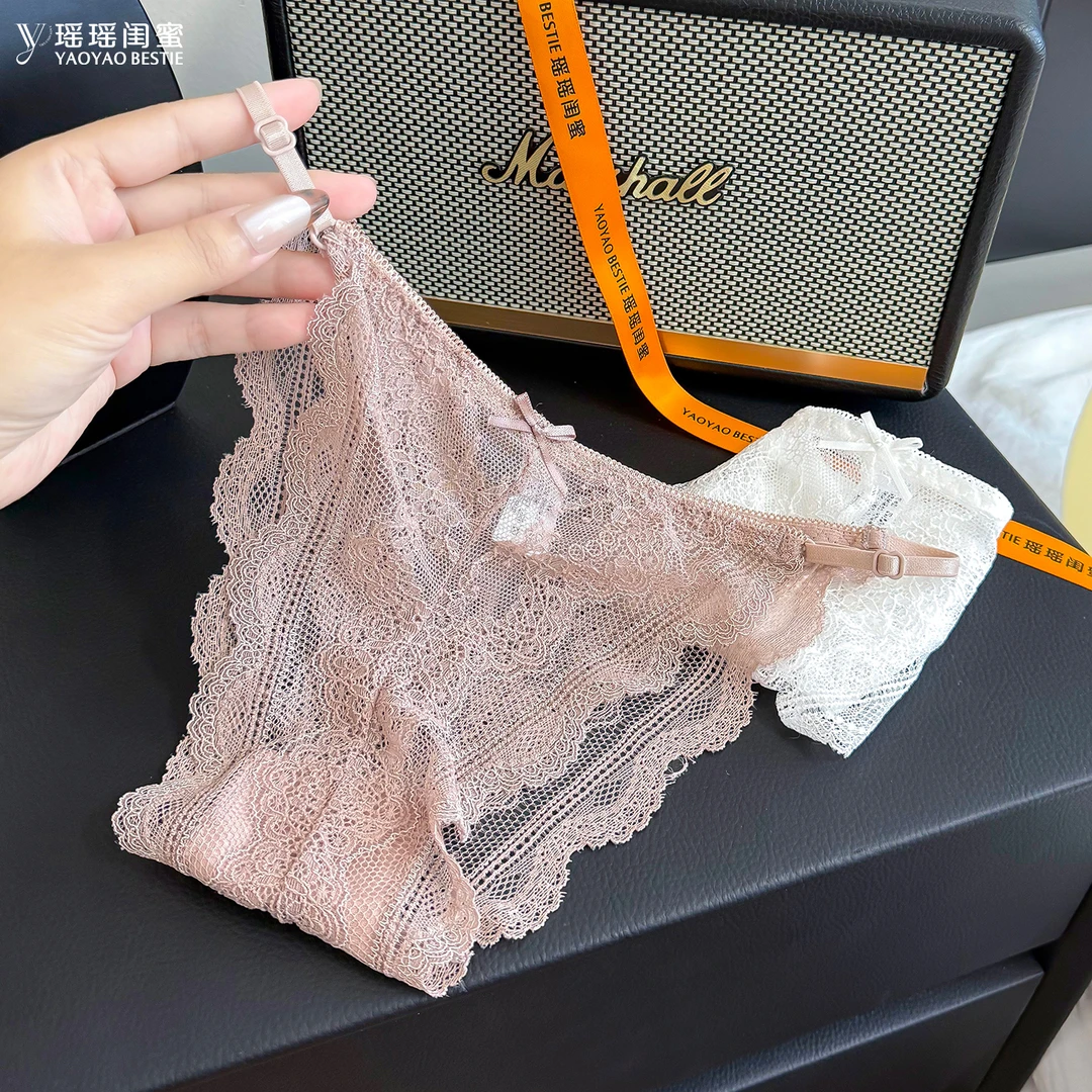 瑶瑶闺蜜欧美性感内裤女士细带T字裤蕾丝无痕纯欲薄款低腰三角裤
