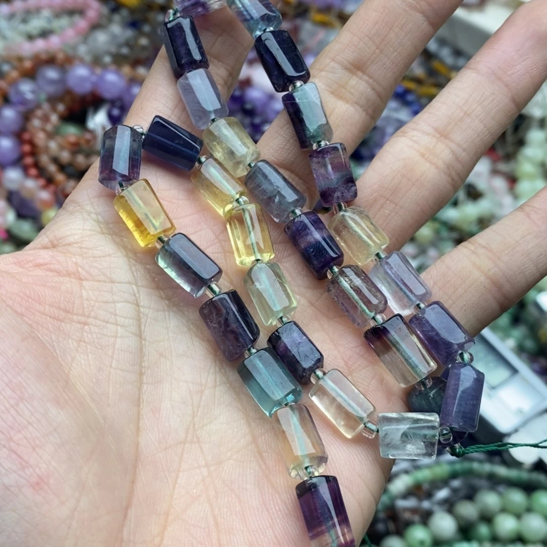 玛瑙/玉髓未镶嵌珠宝半成品一条天然萤石桶珠B387