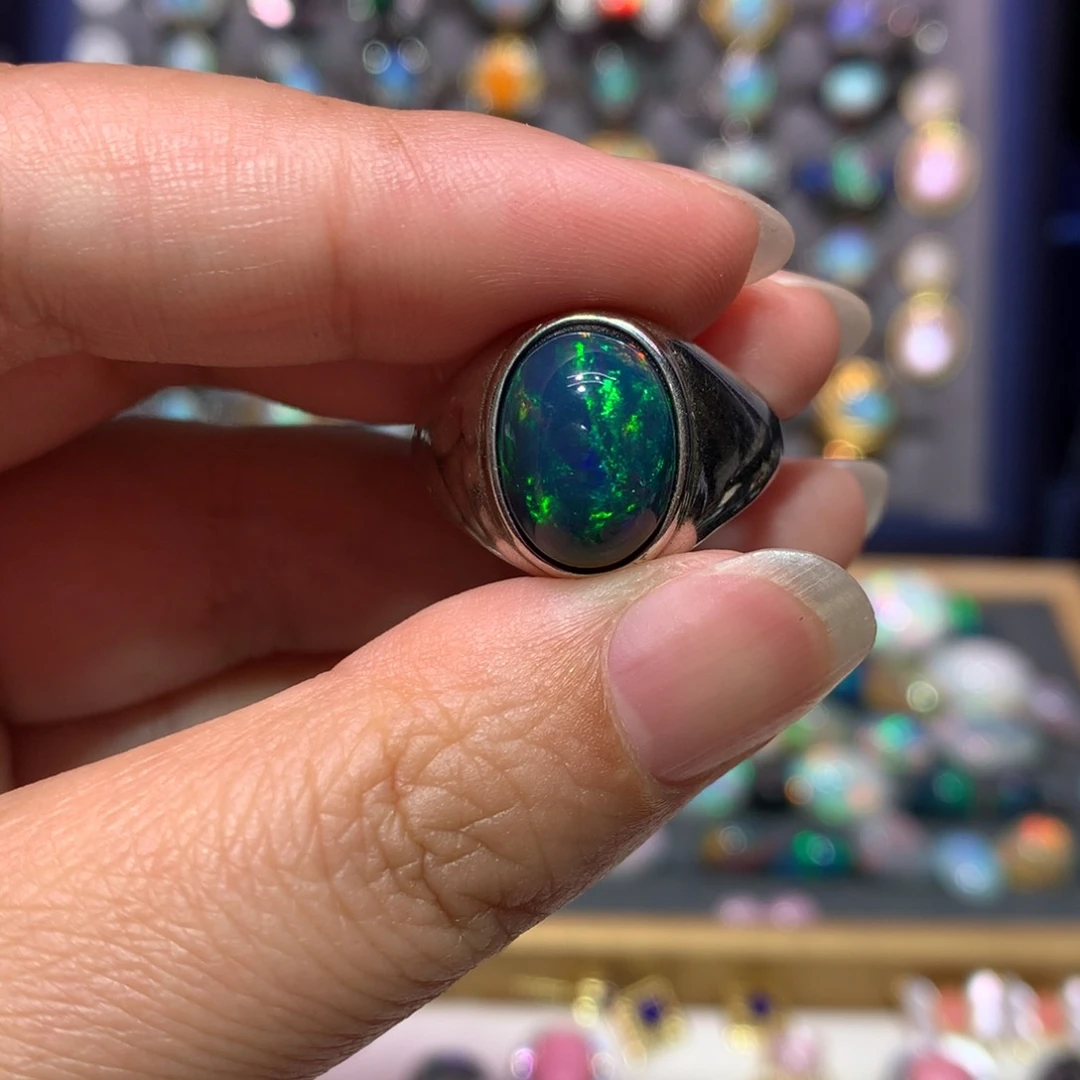 欧泊银S925镶嵌戒指款式薄*茶