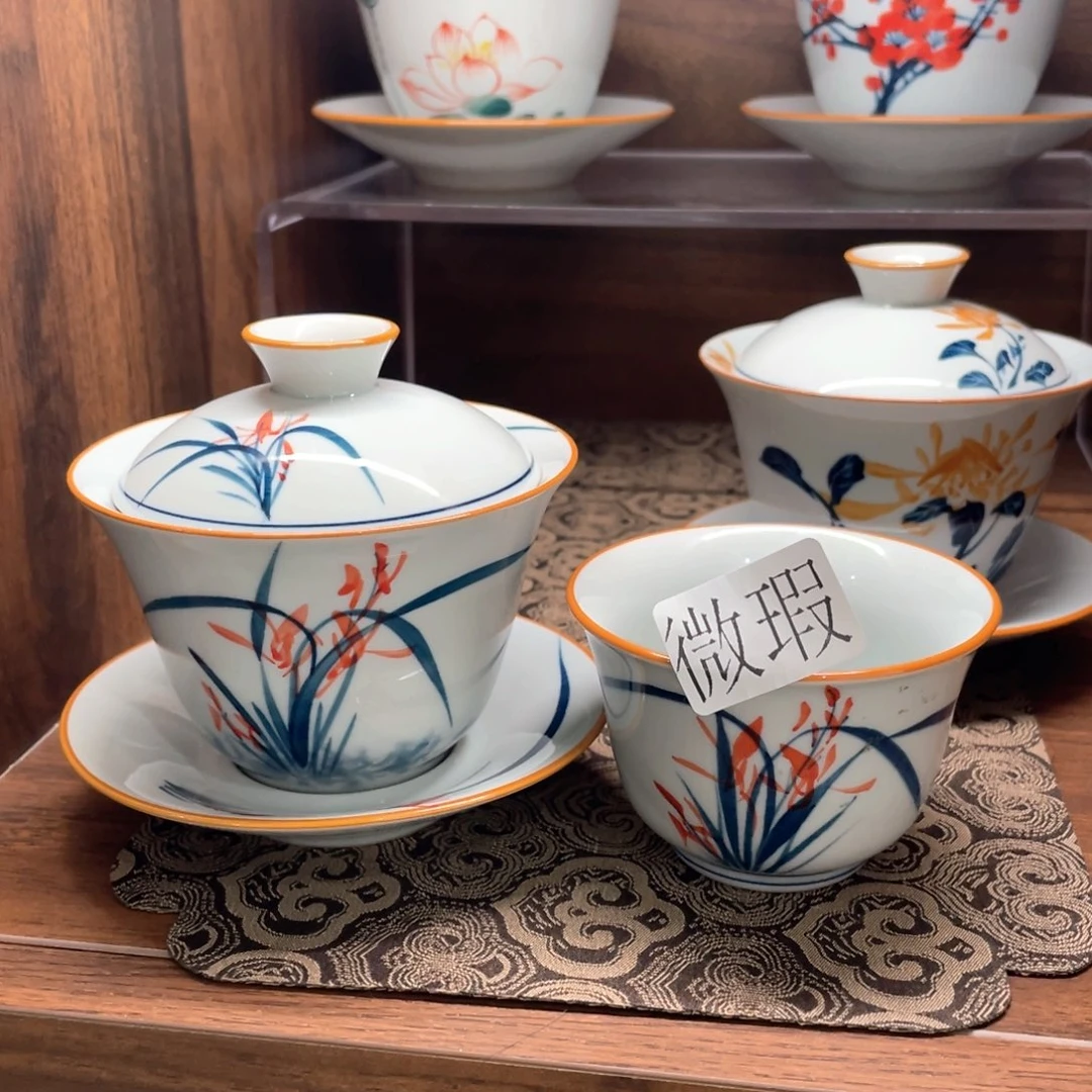 釉下手绘茶具微瑕