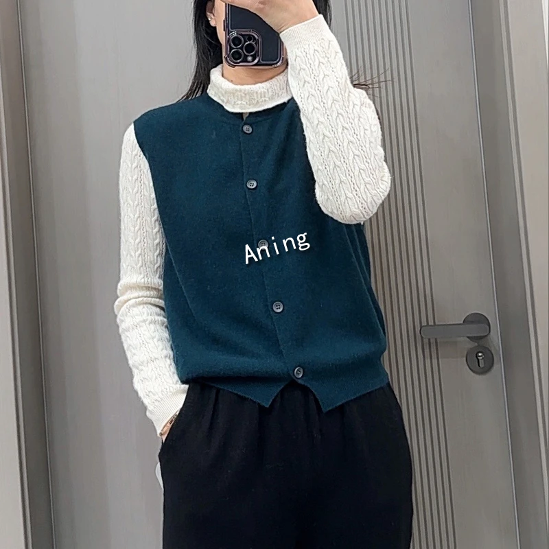 孤品随缘 捡漏【康赛妮100%纯山羊绒】无袖开衫背心绿色适合125斤内