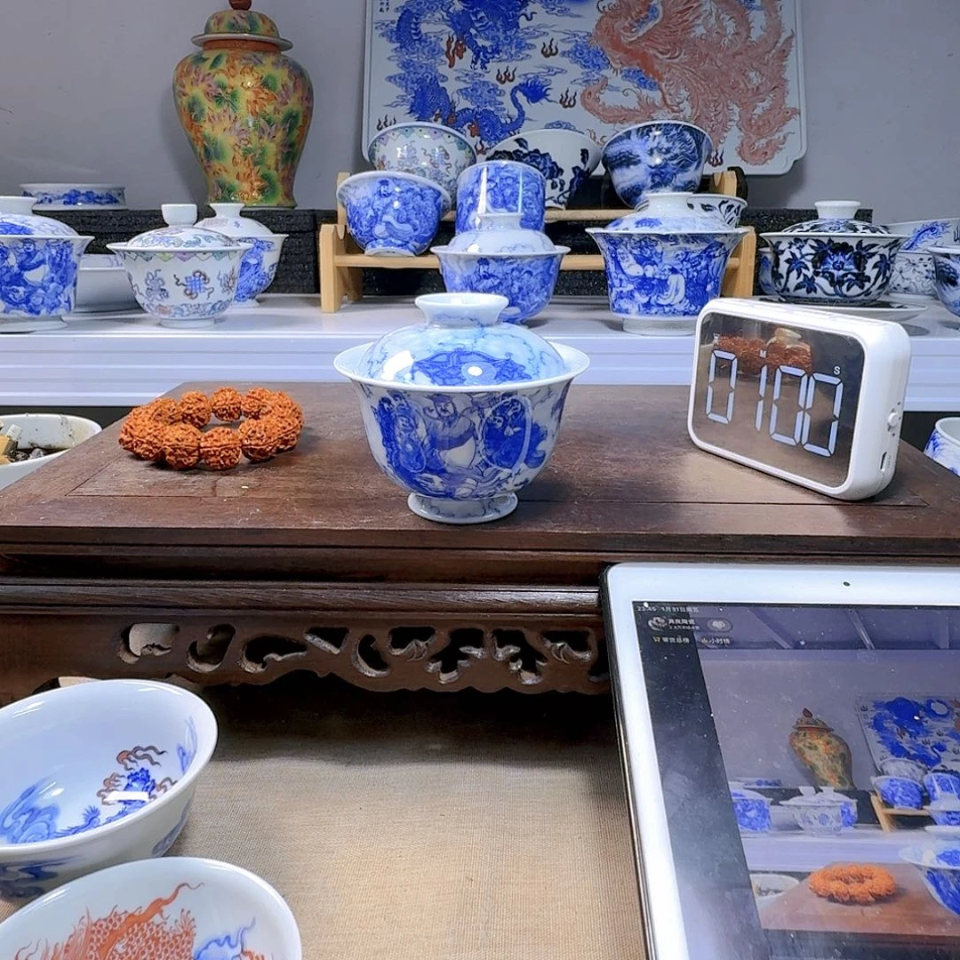 泥塑小**学盖碗手工手绘