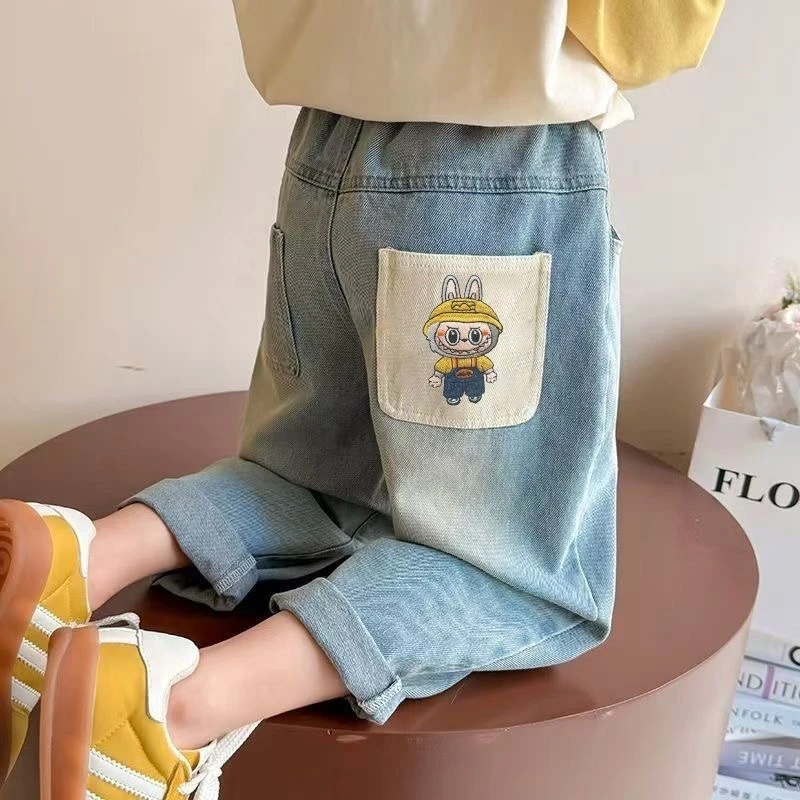 女童牛仔裤2025春秋新款儿童卡通宽松软牛仔休闲长裤宝宝外穿裤子