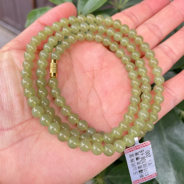 纯天然新疆若羌和田玉黄口108卡6圆珠国风时尚百搭轻奢送礼毛衣链