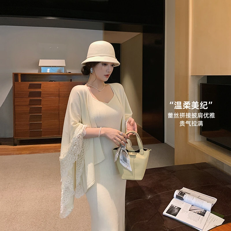 【现货清仓】 百搭披肩蕾丝拼接气质优雅开衫外套