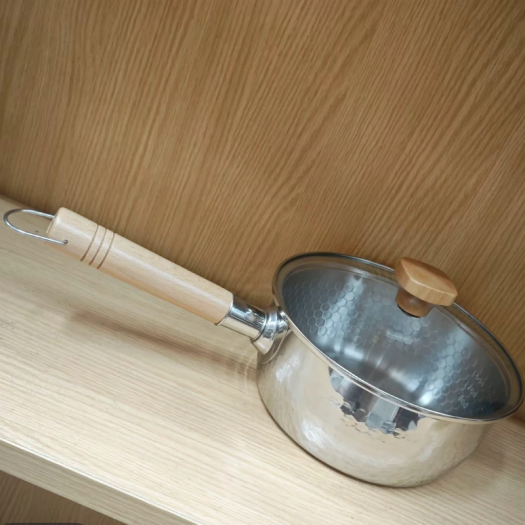 日式不锈钢加厚小奶锅带盖20cm