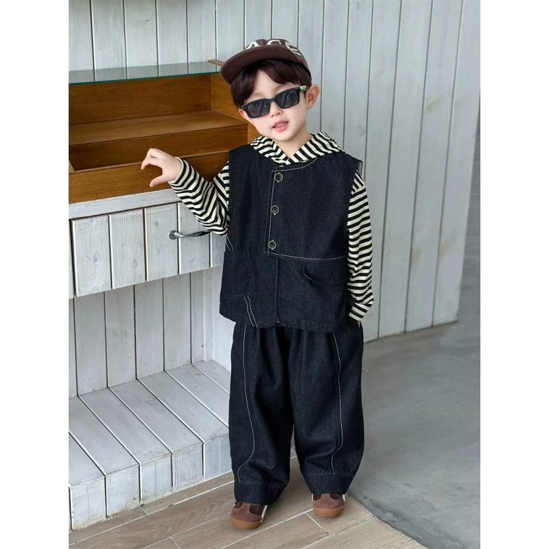 童装男童秋装套装2025新款潮男孩秋季儿童韩版炸街马牛仔甲三件套