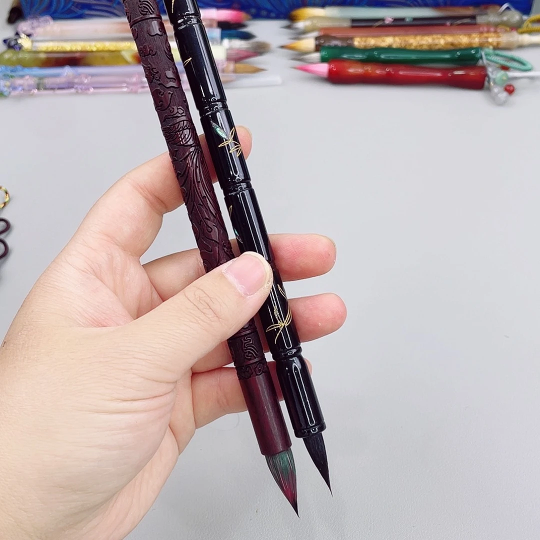 非遗高货毛笔2支，竹叶螺钿和百鸟