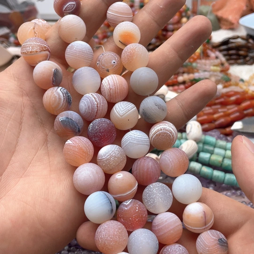 玛瑙/玉髓未镶嵌珠宝半成品一条装卡15mm奶皮蚕丝玛瑙圆珠