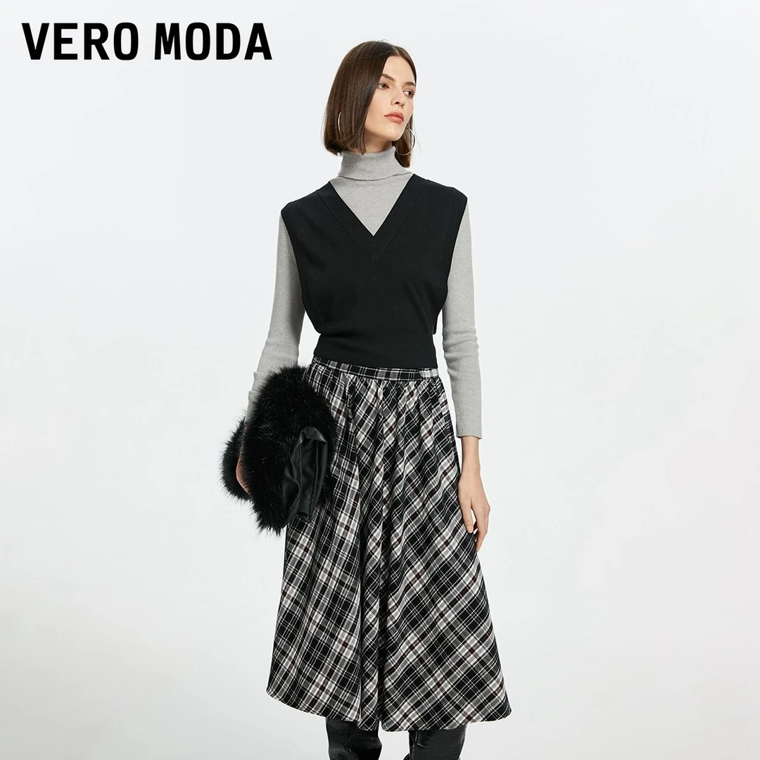 【芋总专属】Vero Moda半裙高腰格纹A字长裙气质通勤323416019
